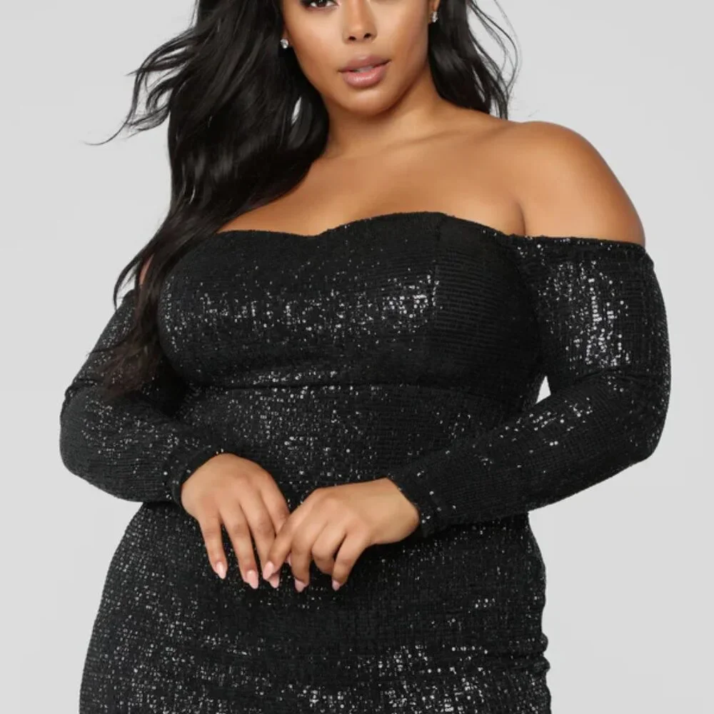 Fashion Nova Got Class Black Sequin Mermaid Gown | 1X | NWT - Picture 3 of 3